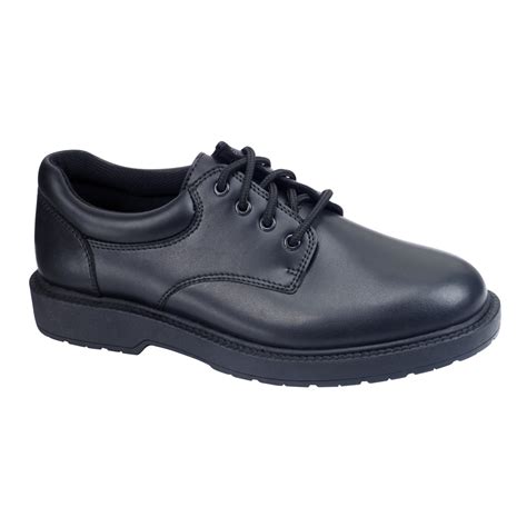 safetrax mens kato  skid black leather work shoe black