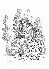 Mermaid Adult Colouring Zen Instant sketch template