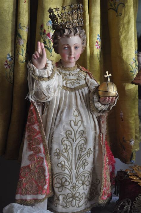 stunning antique 19th century jesus the infant of prague plaster statue with original silk