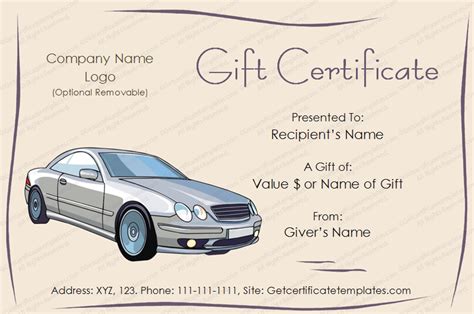 autos gift certificate template  certificate templates