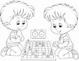 Chess Coloring Playing Boys Two Pages Categories sketch template