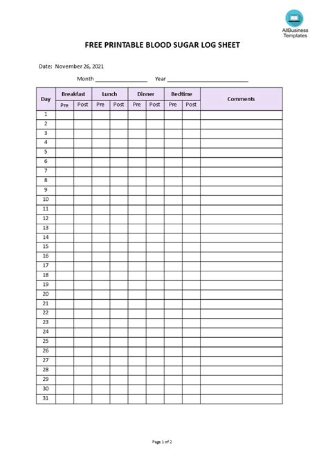 libreng  printable blood sugar log sheet