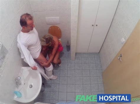 fakehospital slim blonde gets creampied after fucking in the toilet and the doctors office