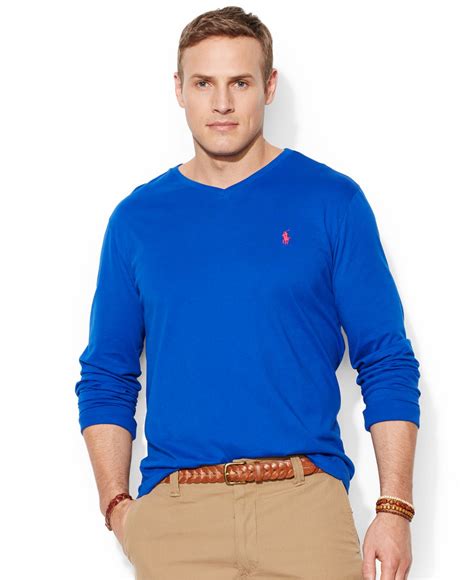 Polo Ralph Lauren Big And Tall Long Sleeve V Neck T Shirt In Blue For