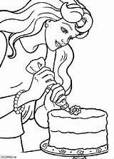 Coloring Pages Barbie Sheets Cooking Cake sketch template