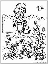 Coloring Flowers Watering Little Girl Color Online Pages Coloringpagesonly sketch template