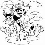 Donkey Sombrero Man Coloring Riding Mexico Surfnetkids Mexican Pages Flag Around sketch template