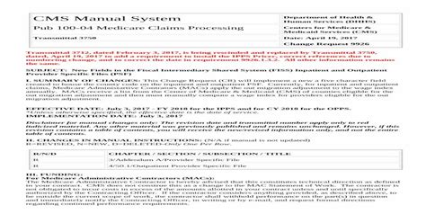 cms manual systempub   transmittal  date april   change request