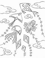 Kite Coloring Pages Kites Printable Chinese Colouring Museprintables Drawing Kids Paper Clipart Template Print sketch template
