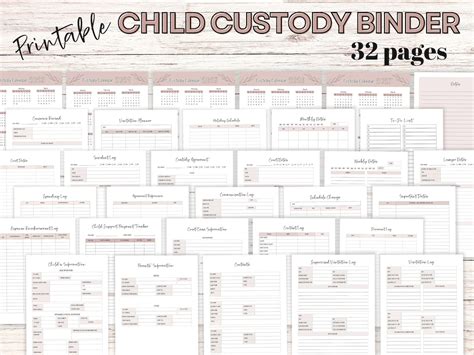 custody binder printable planner organizer  child custody log