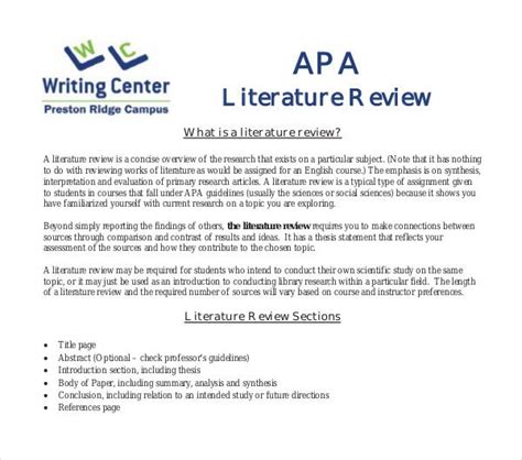 literature review template format   literature