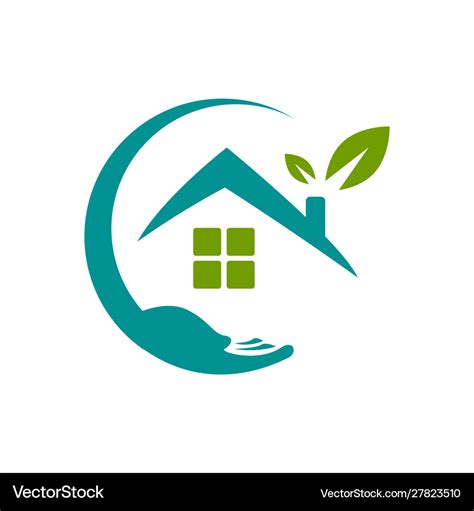 home care logo design leaf hand  house symbol vector image