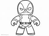 Outline Chibi Deadpool Coloring Pages Drawing Kids Printable sketch template