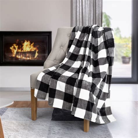 safdie  flannel printed ribbed throw blanket black  white plaid walmartcom