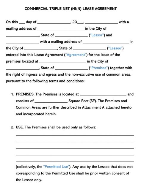 triple net nnn commercial lease agreement template