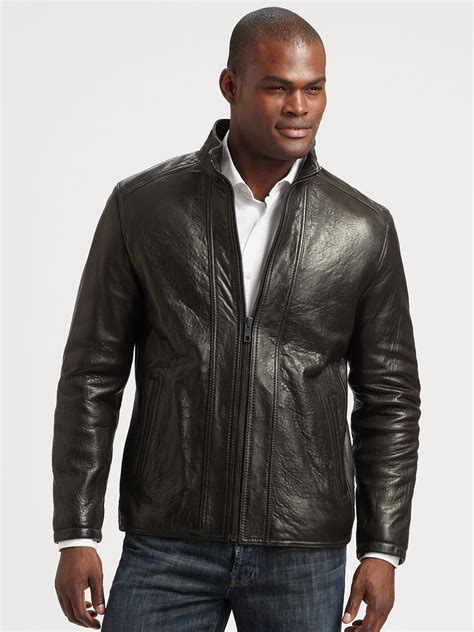 lyst andrew marc french rugged leather jacket  black  men