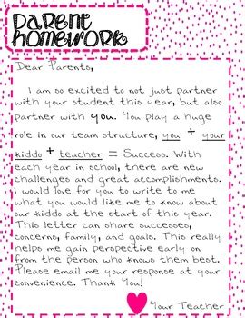 school parent homework letter  melissa sandoval tpt