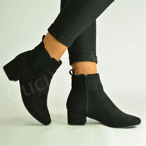 New Womens Ladies Low Block Heel Ankle Boots Zip Winter Casual Shoes
