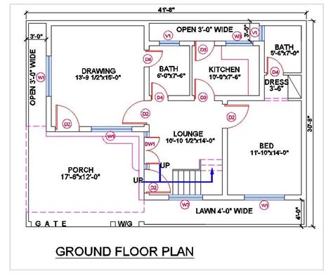 autocad  bhk house ground floor plan drawing dwg cadbull