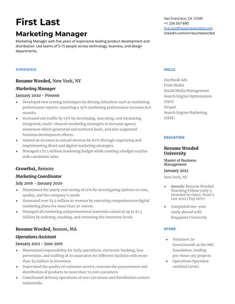 marketing manager resume examples   resume worded