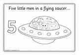 Flying Saucer Men Little Five Colouring Sheets Pages Sparklebox Nursery Coloring Preview Rhymes sketch template