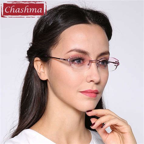 Chashma Brand Eyeglasses Diamond Trimmed Rimless Glasses Titanium