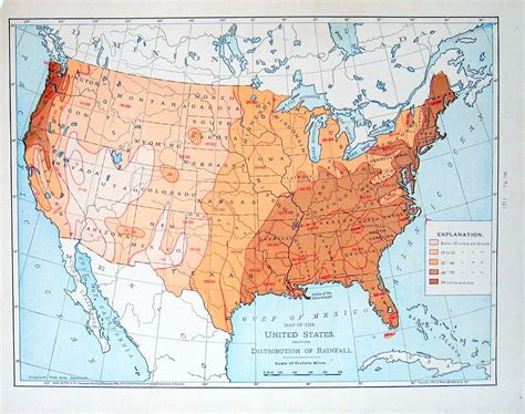 antique map  united states distribution  rainfall