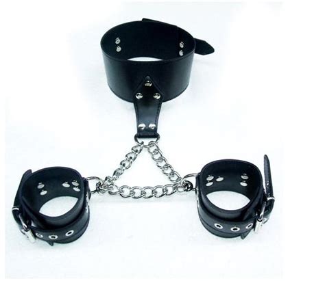 bdsm sex toys bondage collar leather handcuffs wrist chain