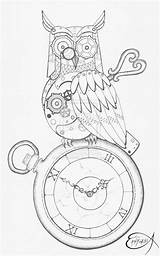 Steampunk Clockwork Wip Owls Gears sketch template