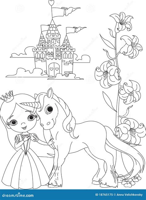 beautiful princess  unicorn coloring page royalty  stock photo