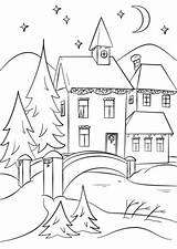 Village Coloring Winter Pages Welcome Printable Snowy Color Kids Drawing sketch template