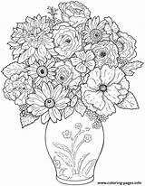 Coloring Flower Pages Difficult Adult Printable Print Color Flowers Hard Kids Bouquet Vase Floral Fleurs Spring Coloriage Colour Stress Les sketch template