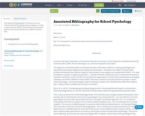 annotated bibliography  school pyschology oer commons