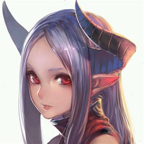 cute anime demon girl  light purple hair  light ish dark red eyes  light skin
