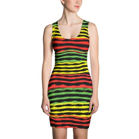 Rasta Color Dress For Women Jamaican Dress Cute Bodycon Etsy