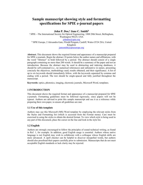 sample manuscript showing style  formatting
