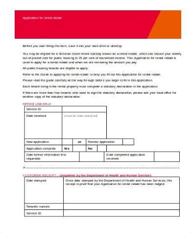 sample rent application forms   ms word