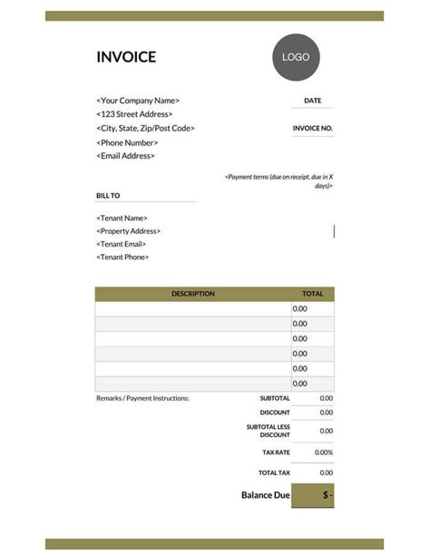 rent invoice templates    word excel