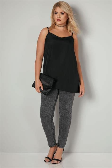 black woven cami top with side splits plus size 16 to 36