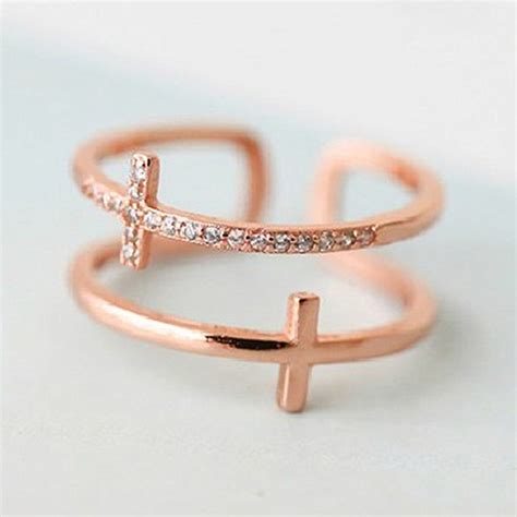 hot exquisite fashion hollow crossed zircon engagement rings rose gold