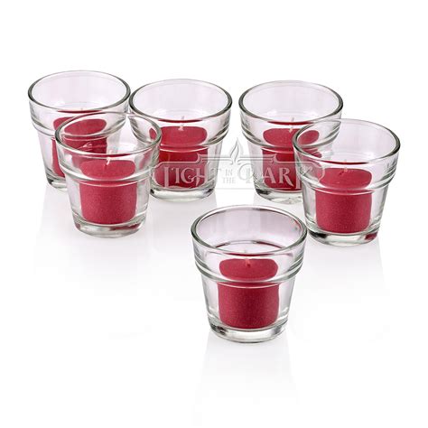 Clear Glass Flower Pot Votive Candle Holders With Red Votive Candles
