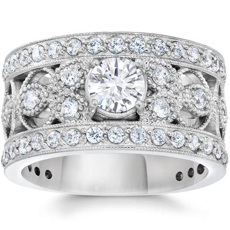 carat vintage real diamond engagement ring  white gold antique