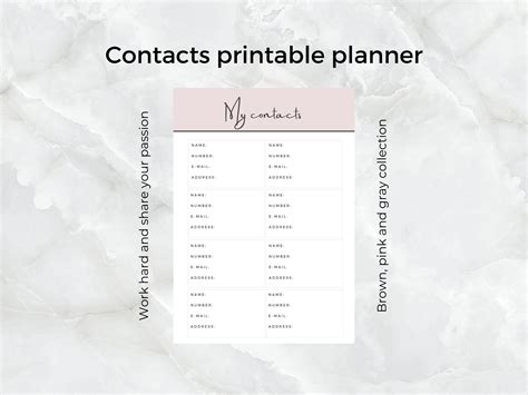 contact list  contacts printable planner  size etsy
