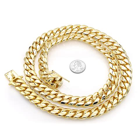 solid  gold miami cuban link chain necklace  men mm