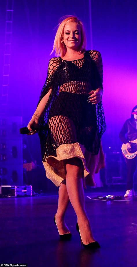 Lily Allen Flashes Her High Waisted Pants In Quirky Netted Dress During