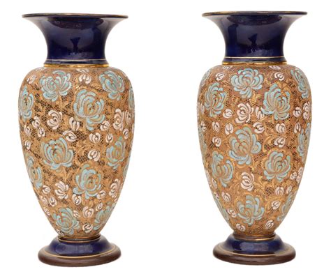 antique large pair  royal doulton slater vases  la