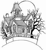 Haunted Coloring House Halloween Pages Spooky Drawing Colouring Kids Color Houses Clipartmag sketch template