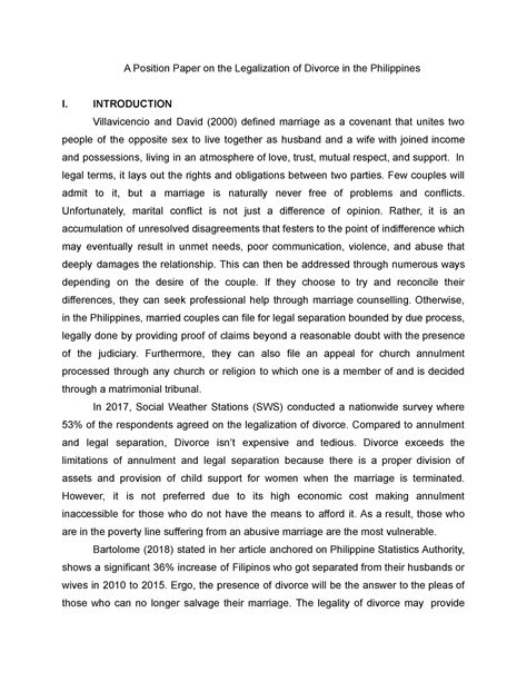 position paper  legalization  divorce   philippines
