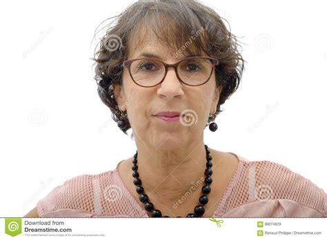 Portrait Of Brunette Mature Woman With Glasses Stock Image