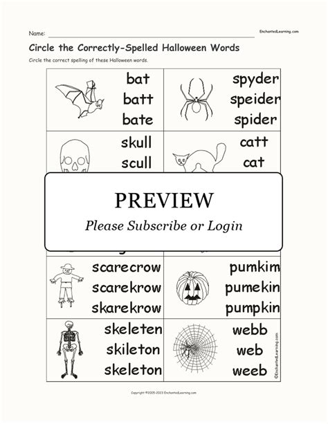 circle  correctly spelled halloween words enchanted learning